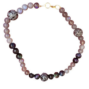 14K Natural Galaxy Tiger Eye Snowflake Obsidian Gray Plating Moonstone Necklace